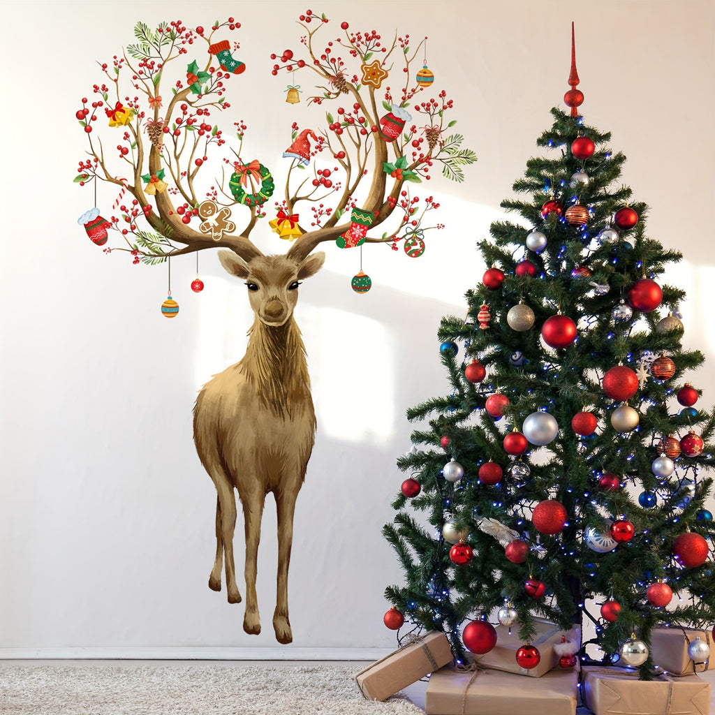 Reindeer Christmas Wall Decals - Self-Adhesive, Removable PVC Stickers for Living Room & Bedroom Decor, for Christmas