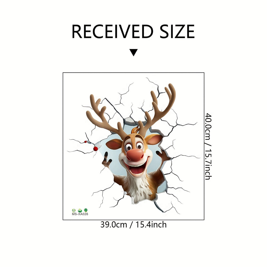 Modern 3D Reindeer Wall Sticker - Cartoon Pattern, Self-Adhesive, Reusable, Irregular Shape, Multi-Surface Mount, Plastic, No Electricity or Battery Needed, Ideal for Christmas Home Decor