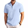 Summer Stand Collar Buttons Short Sleeve T-shirt Solid Color Stripe POLO Shirt Fashion Casual Beach Clothing For Men