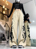 Women's High-Waisted Straight Leg Jeans, Vintage Printed Denim Pants, Casual Street Style, Versatile Dancing Fashion