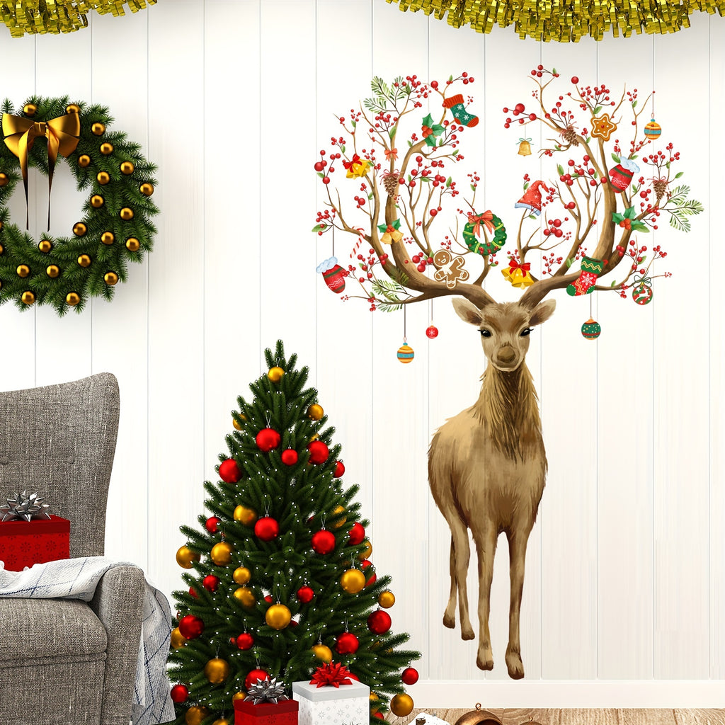 Reindeer Christmas Wall Decals - Self-Adhesive, Removable PVC Stickers for Living Room & Bedroom Decor, for Christmas