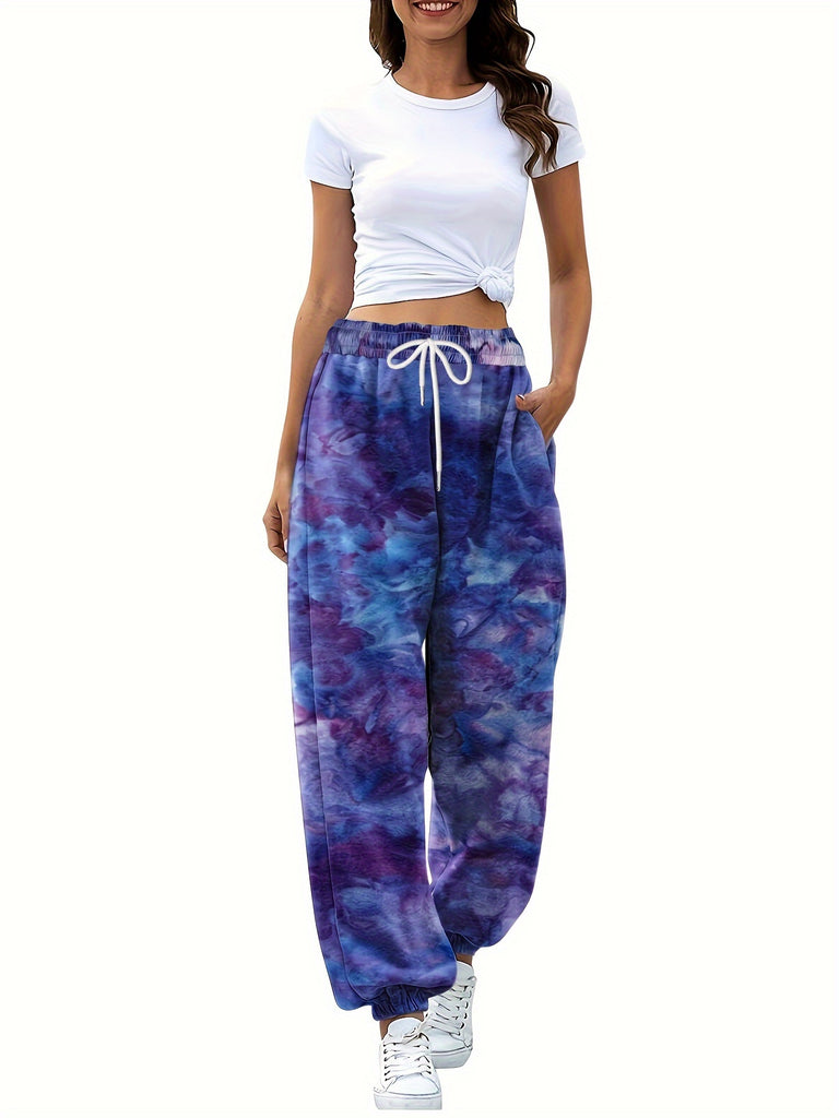 Tie Dye Jogger Sweatpants, Casual Drawstring Waist Pants For Fall & Winter, Women's Clothing