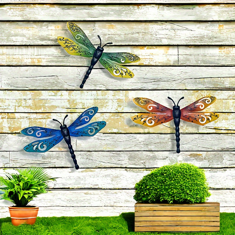 3pcs Set of Large 14-Inch Metal Dragonfly Wall Art - Outdoor Decor for Garden, Patio, Living Room, Bedroom & Balcony - No Power Needed, Durable Iron Sculptures