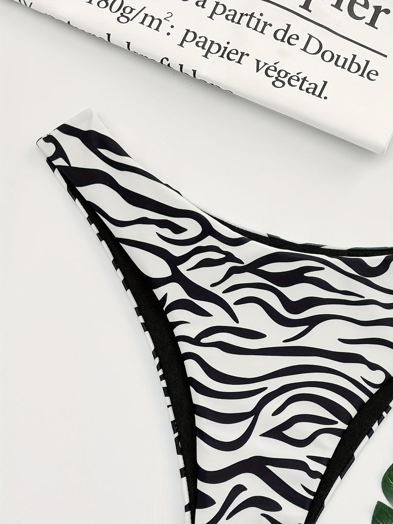 Elegant Zebra Print Bikini Bottoms for Women - High Stretch, Machine Washable Swimwear