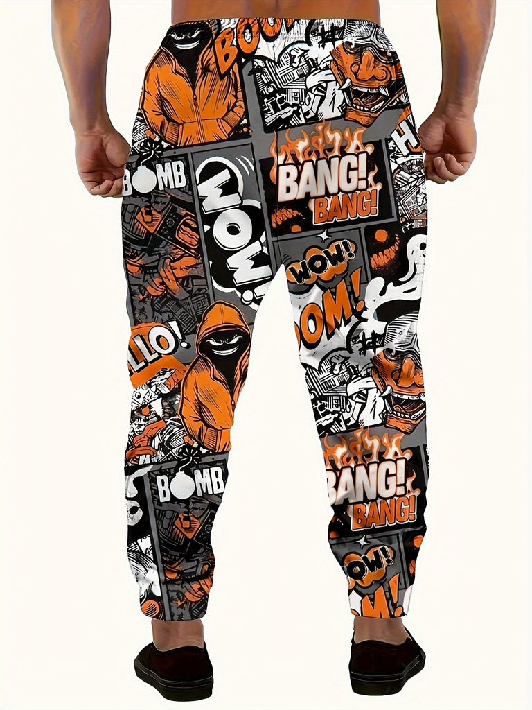 Men's Casual Joggers with Unique Digital Print - Comfy Polyester Sweatpants - Perfect for Spring/Fall Outings - For Men - Comfortable & Stylish - Ideal Gift for Casual Wear Lovers