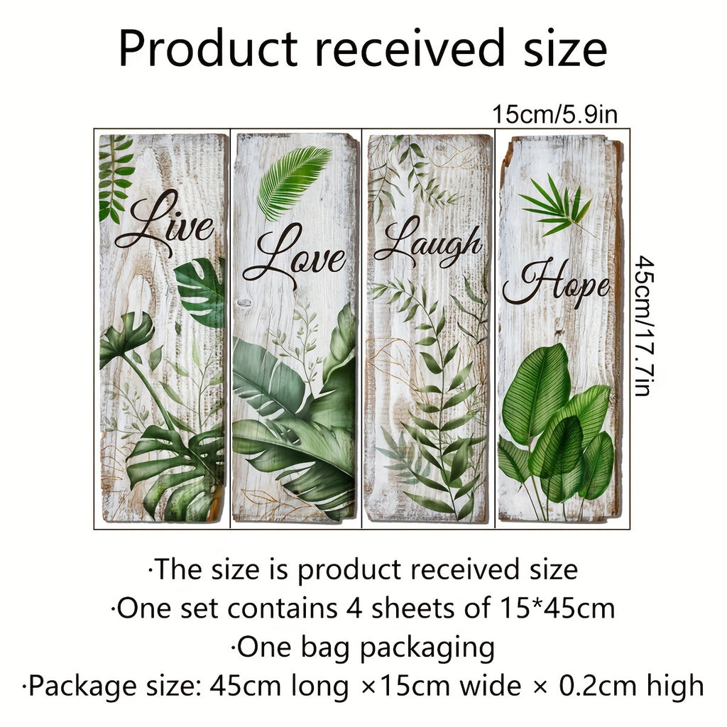 4pcs, Green Plant, English Decorative Painting Wall Sticker, Background, Home Decoration, Wall Sticker, Self-adhesive, Wholesale, 5.9in*17.7in