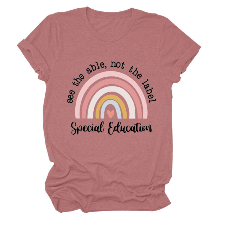 Rainbow Love Round Neck Short Sleeve T-Shirt
