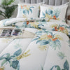 3Pcs 100% Cotton Tropical Style Floral Palm Leaf Print Summer Comforter Set, Soft Aesthetic Plant Pattern Thin White Down Alternative Comforter Beddings, Lightweight Garden Theme Modern Bed Sets, Twin Queen King, (1 Comforter + 2 Pillowcases)