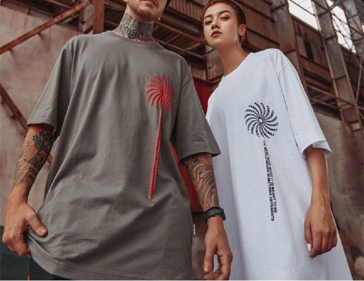 Trendy Round Neck Print Half-sleeve American Street Hip-hop Five-point Sleeve T-shirt