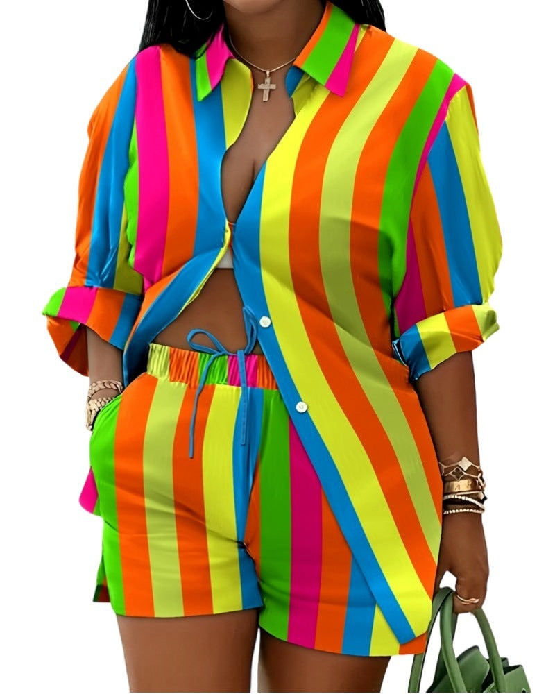 Women's Lace Up Printed Shorts Suit
