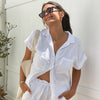 Women's Fashionable Casual Short-sleeved Shirt And Shorts Suit