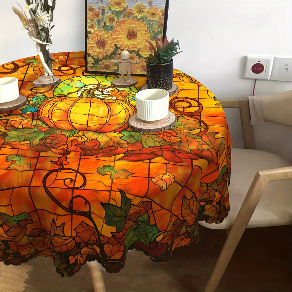 Autumn Harvest Pumpkin Tablecloth - Stain Glass Style, Waterproof & Wrinkle-Free, Perfect for Fall Decor, Theme Parties & Home Decoration, Indoor/Outdoor Use, for Autumn