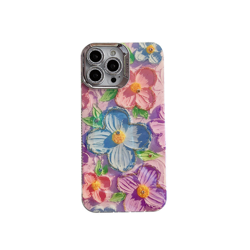 High Sense Spot Drill Oil Painting Flowers Phone Case