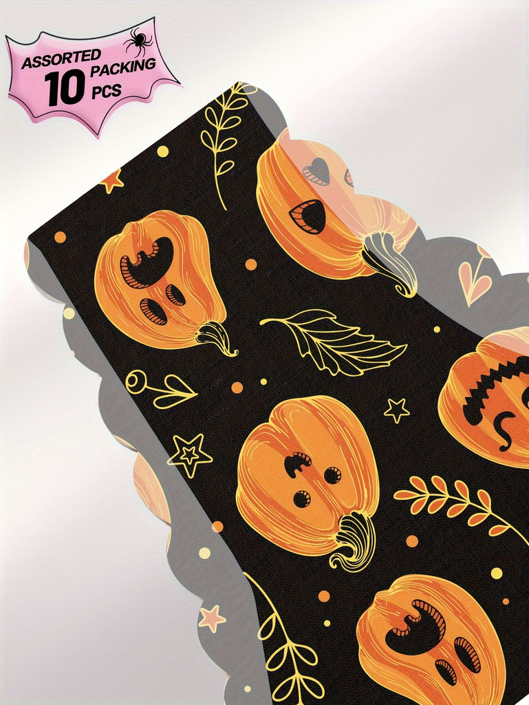 MIOTAN Women's Halloween-Inspired Bikini Briefs 10-Pack - Elegant Polyester Knit Fabric with Stretch, Comfortable Breathable , Seamless Low-Waist Underwear with Artistic Skull and Pumpkin Prints