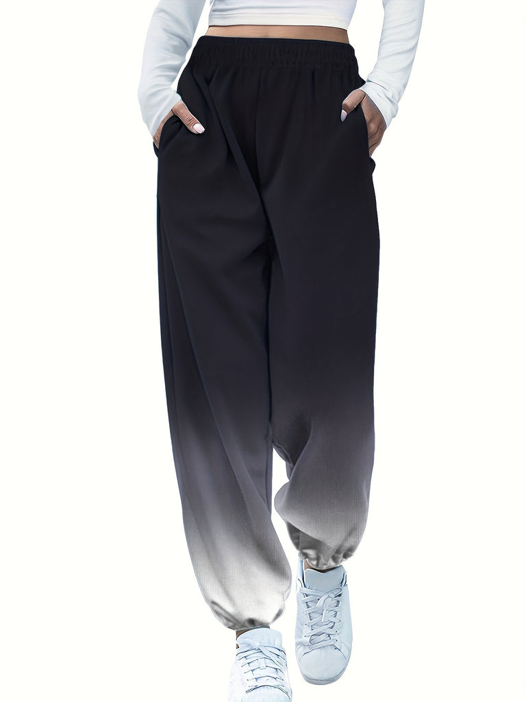 Women's Gradient Joggers - Casual Elastic Waist Sweatpants with Pockets, Breathable Polyester Blend, Machine Washable