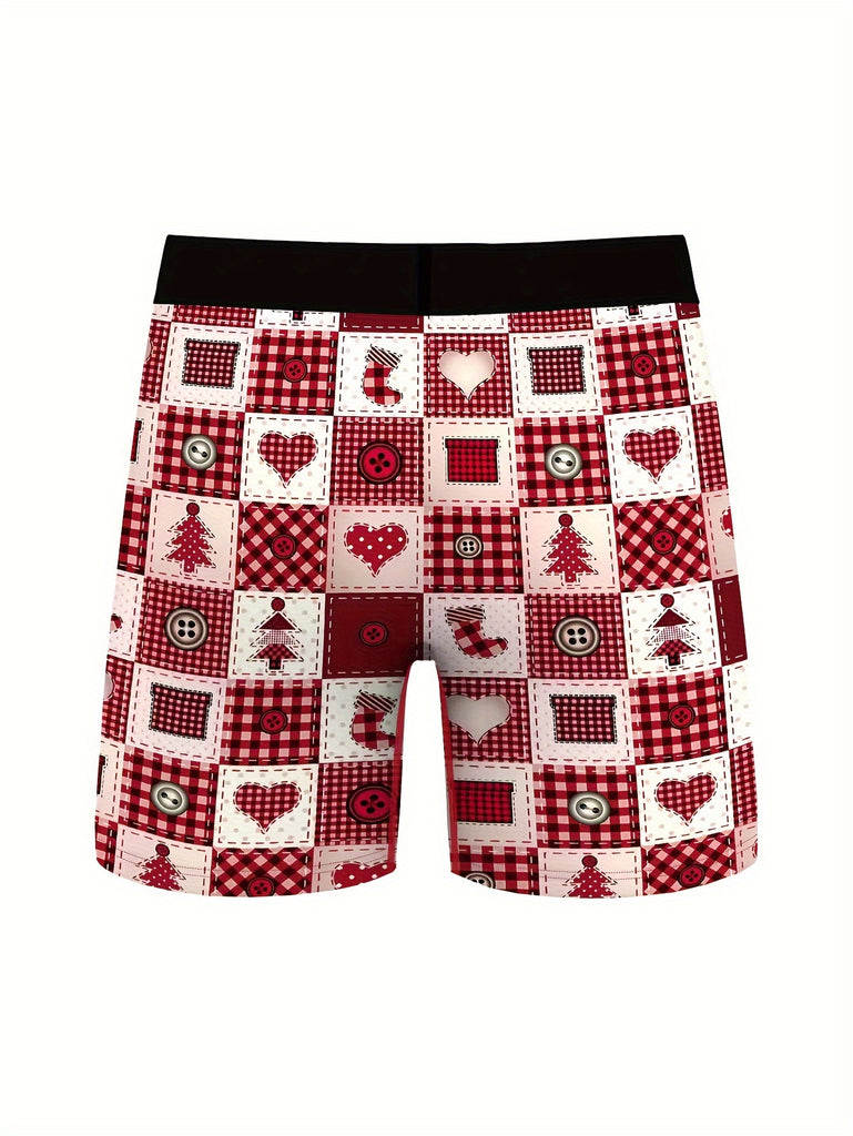 Men's Christmas Themed Reindeer Print Boxer Briefs - Comfortable Polyester Knit Fabric, Medium Stretch, Festive Holiday Underwear