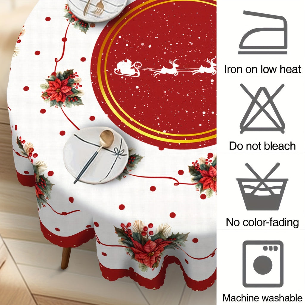 Christmas tablecloth - Festive Christmas Tablecloth - Red Poinsettia and Holly Design - Deck the Halls in Style