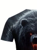 Dark Giant Bear 3D Printed Short-sleeved T-shirt - Fiery Red Eyes, Domineering And Shocking.