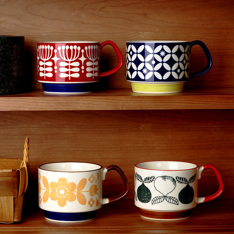 Ins Ceramic Ear Printed Coffee Cups Can Be Stacked