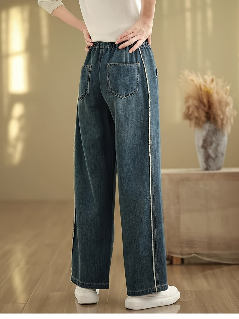 Casual Dragon Embroidery Baggy Jeans For Women - Soft, Comfortable, Versatile, Flattering And Casual Straight Leg Baggy Pants For Everyday Wear, Practical Pockets