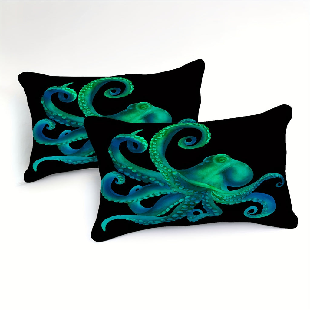 Octopus Comforter Set Queen Size Ocean Animal Comforter Set Sea Marine Themed Octopus Bedding Tentacles Pattern Queen Ocean Theme Bedding Set 4-Piece Ocean Comforter Set 1 Comforter 2 Pillowcases And 1 Cushion Cover