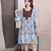 Cotton Silk Floral Dress Vintage Women's Clothing