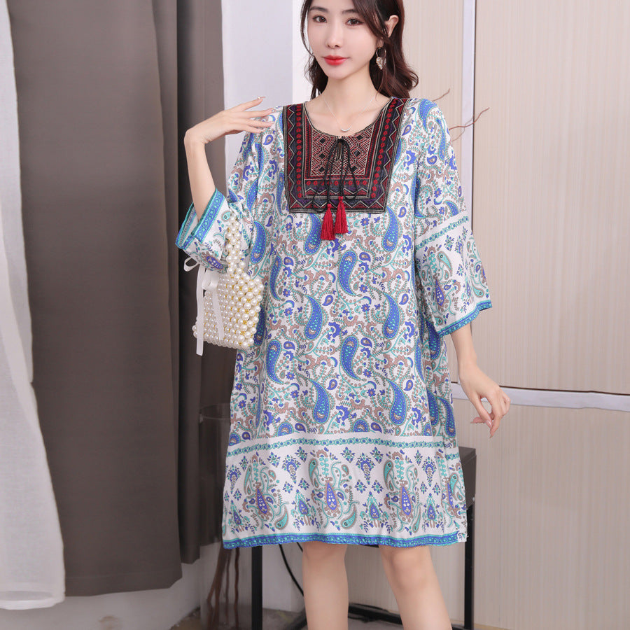Cotton Silk Floral Dress Vintage Women's Clothing