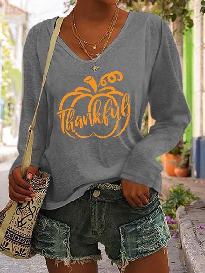 Women's V-neck Long Sleeved T-shirt