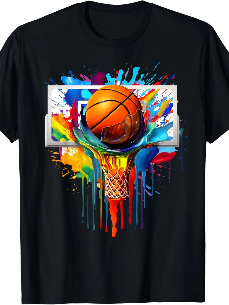 Colorful Basketball Tie Dye Color Splash Hoop Net Slam Dunk Men T-Shirt - 220g Cotton T-shirt, 10, 000 Links