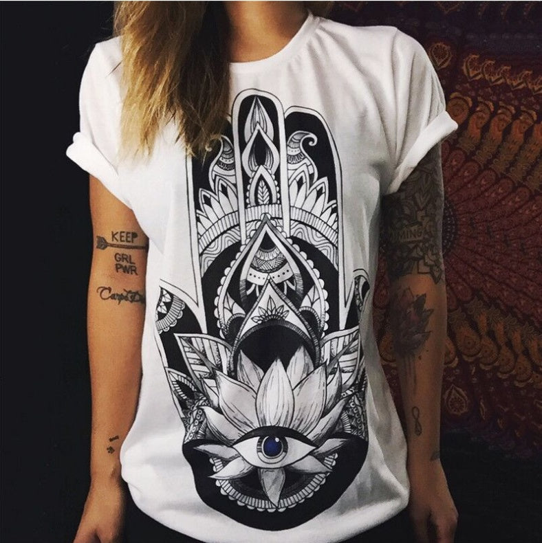 Women's printed letter round neck short-sleeved T-shirt foreign trade