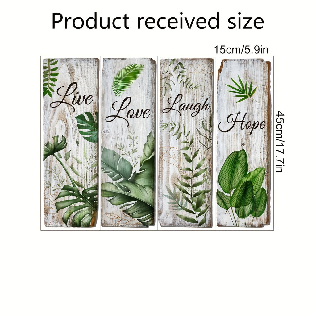 4pcs, Green Plant, English Decorative Painting Wall Sticker, Background, Home Decoration, Wall Sticker, Self-adhesive, Wholesale, 5.9in*17.7in