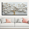 1 piece Nordic white floral oil painting on canvas, modern art, decorative wall painting for living room and bedroom, ideal for luxury background wall, home decoration, 1.5inch thickness Pine solid wood Framed