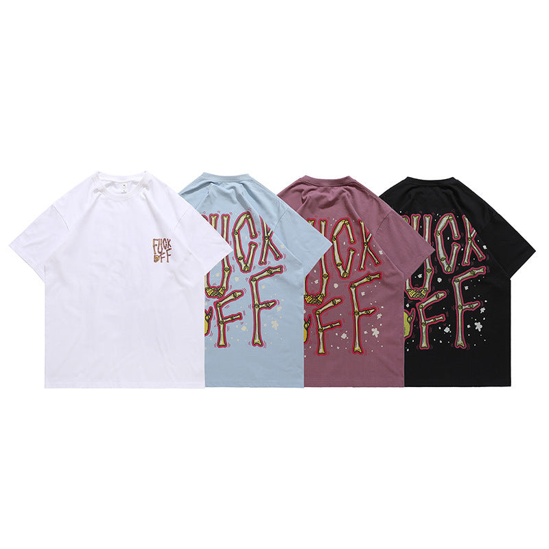 Men's Loose Couple Short-sleeved T-shirt With Bone Letter Print