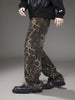 YASUYUAN Men's Leopard Print Denim Jeans - Casual, Loose-Fit Wide Leg Pants with Slant Pockets, Machine Washable