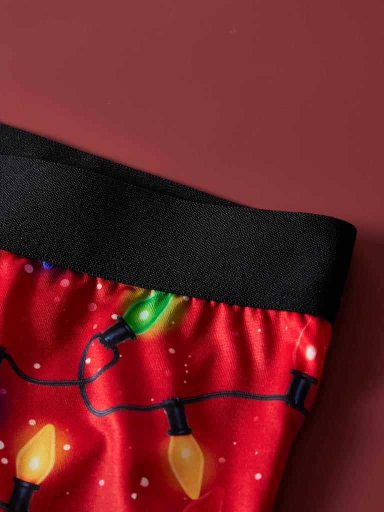 2pcs Men's Christmas-Themed Long Boxer Briefs - Soft, Breathable & Comfortable Polyester Blend Underwear with Festive Prints