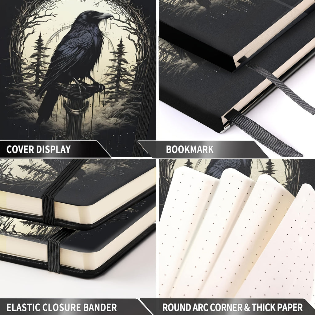 Durable Gothic Bird-Themed Hardcover Journal - Lined, Thick Paper with Inner Pocket for Notes & Writing - Halloween Design - For Students & Writers - Perfect Gift for Halloween