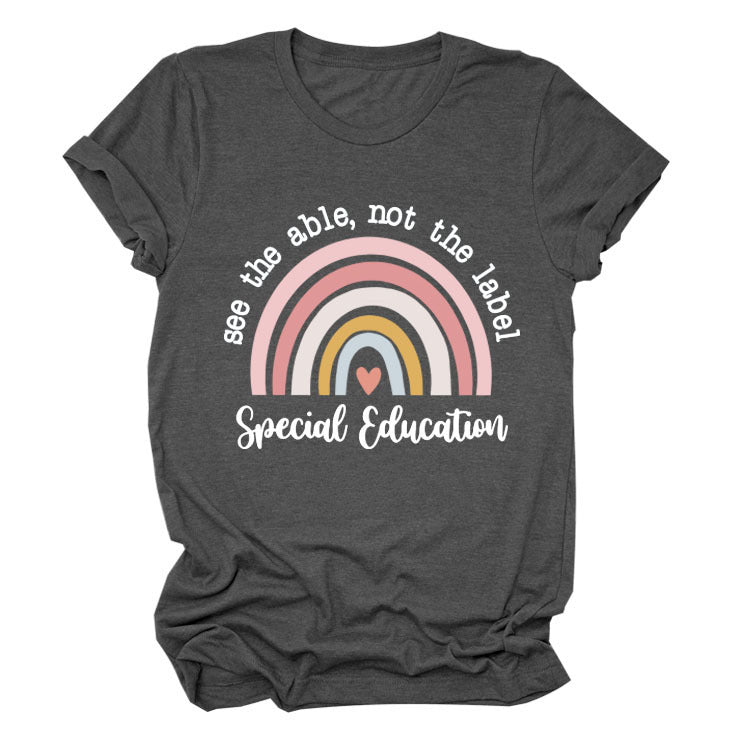 Rainbow Love Round Neck Short Sleeve T-Shirt