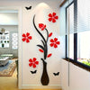 Contemporary Acrylic Wall Decals with 3D Vase and Blooms Design, Matte Finish, Washable, Self-Adhesive Floral Artwork, Reusable Space Theme Decor with Butterflies and Flower Embellishments