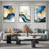 3-Piece Wooden Frame Modern Abstract Canvas Art Set - Blue Golden Hues Graphic Design - For Bedroom & Living Room Decor - Perfect Gift for Art Lovers & Home Decor Enthusiasts