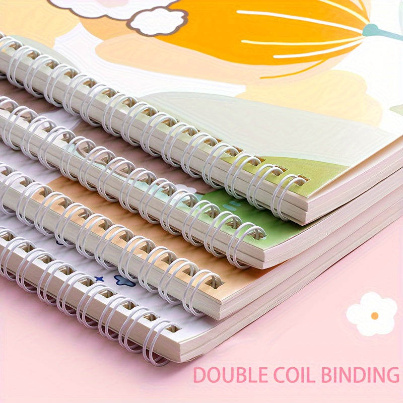 4-Pack A5 Spiral Notebooks with Minimalist Bear and Rabbit Designs, 120 Pages Each, Durable Coil Bound Journals with Lay-Flat 360° Design, Cute Illustrated Writing Notebooks for Students and Journaling