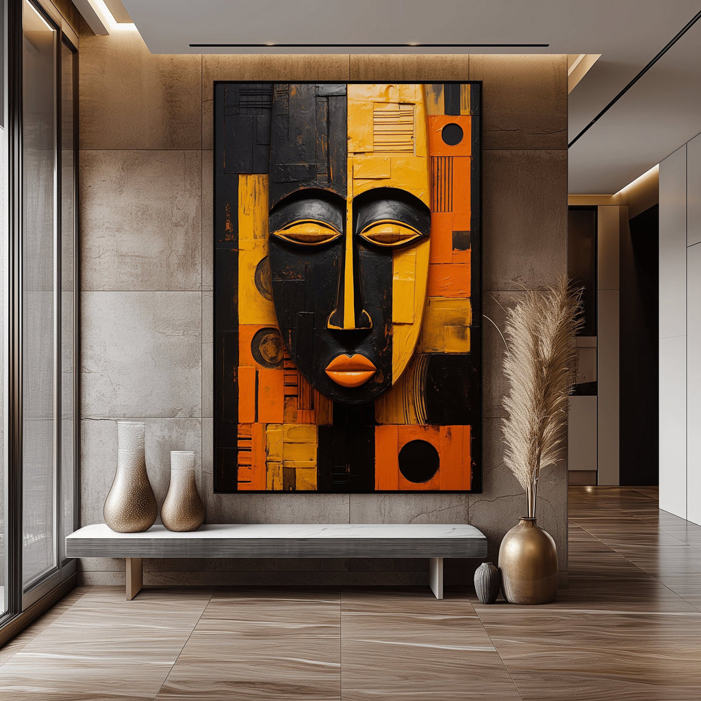 African Tribal Masks Canvas Wall Art - Home Decor Enthusiasts, Art Lovers, and Cultural Interests - Mixed Color, Canvas, Use Without Electricity - Suitable for Home Decor, Wall Art, African Culture