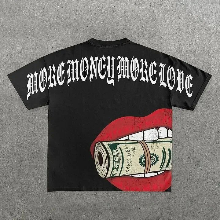 High Street Skull Money Printing Oversized Pattern  Gothic Cotton T-shirt Harajuku Couple Y2g Shirt Short Sleeve