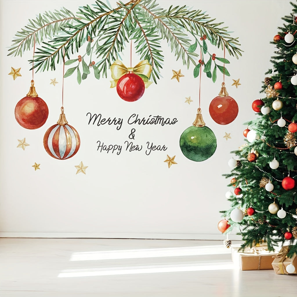 2024 Christmas Wall Decor Set - Self-Adhesive PVC Stickers with Festive Bells, Reusable Holiday Atmosphere Home Accents