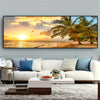 1pc Large Coastal Canvas Ocean View Painting, Modern Palm Tree Wall Art, Frameless Sunset Oil Painting for Living Room Decoration