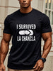 I Survived La Chancla Print, Men's Crew Neck Short Sleeve Summer Cotton T-shirt, Casual Comfy Top For Daily Wear