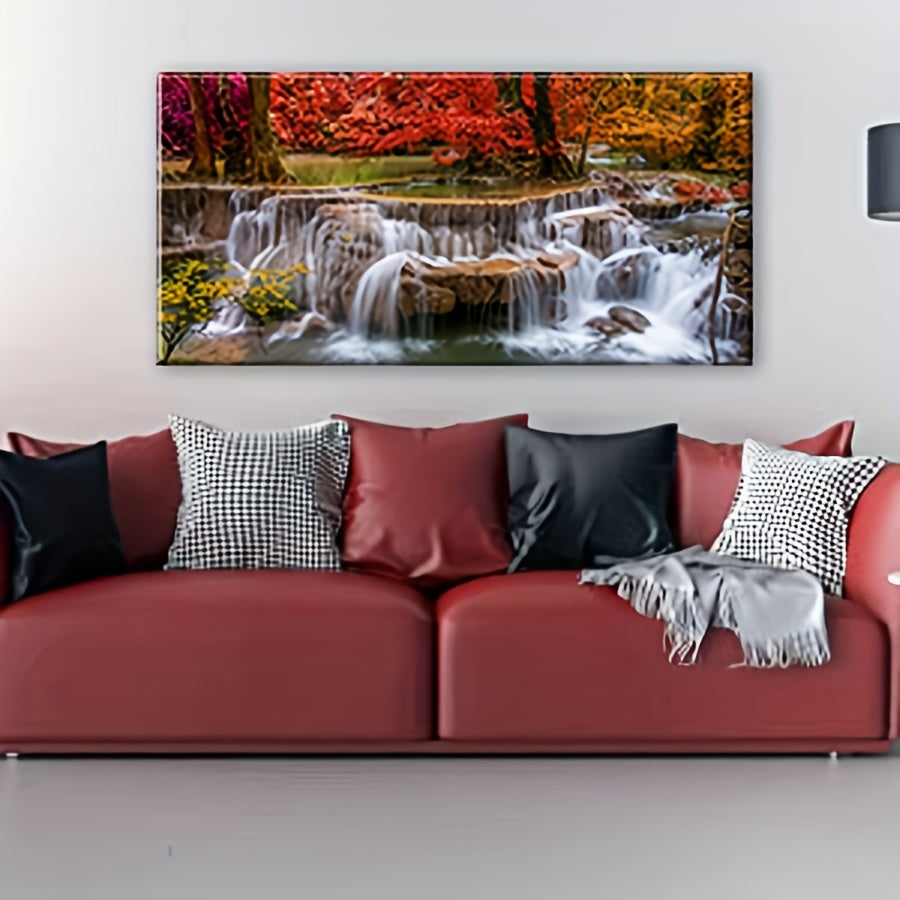 1pc Framed Large Landscape Canvas Wall Art Decor - Waterfall Picture Painting, Trees Forest Picture Prints, Fall Scenery Artwork Picture for Living Room, Bedroom, Home Office - Printed on Canvas - Perfect Gift for Art Lovers & Nature Enthusiasts