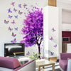 Contemporary Purple Tree and Butterfly Wall Decals, 2-Piece Set, Self-Adhesive PVC Wall Stickers for Living Room, Bedroom, Bathroom, Plastic Surface, Single Use, No Electricity Needed - MS7196-YC