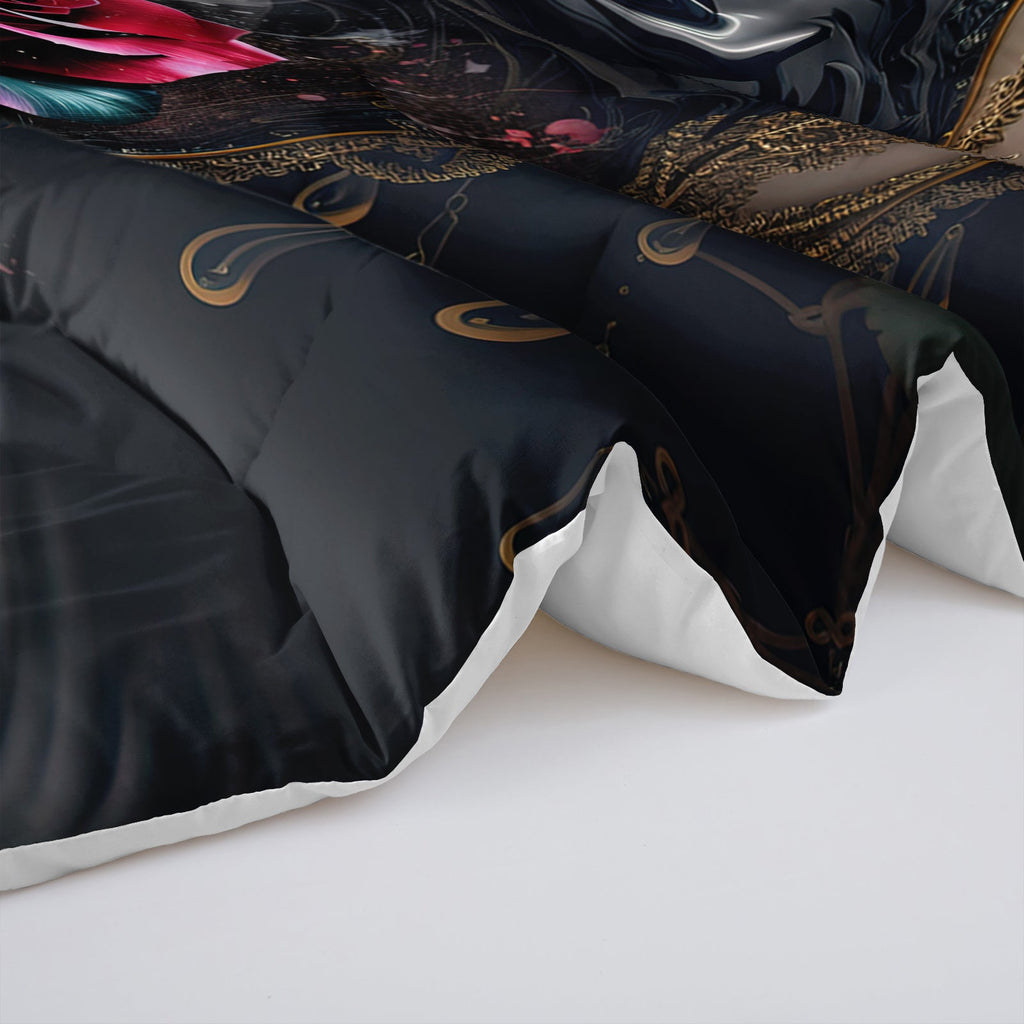 Colorful Rose Comforter Set, Floral Theme Bedding Set, Soft Polyester, 3pcs (1 Comforter and 2 Pillowcases)