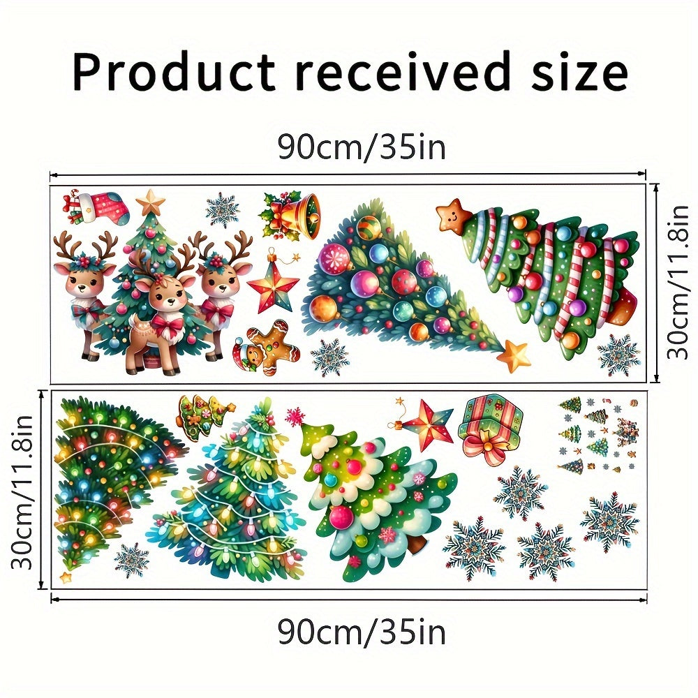 Christmas Cheer Wall Decals - Removable PVC Stickers with Tree, Reindeer & Snowflakes for Living Room and Bedroom Decor