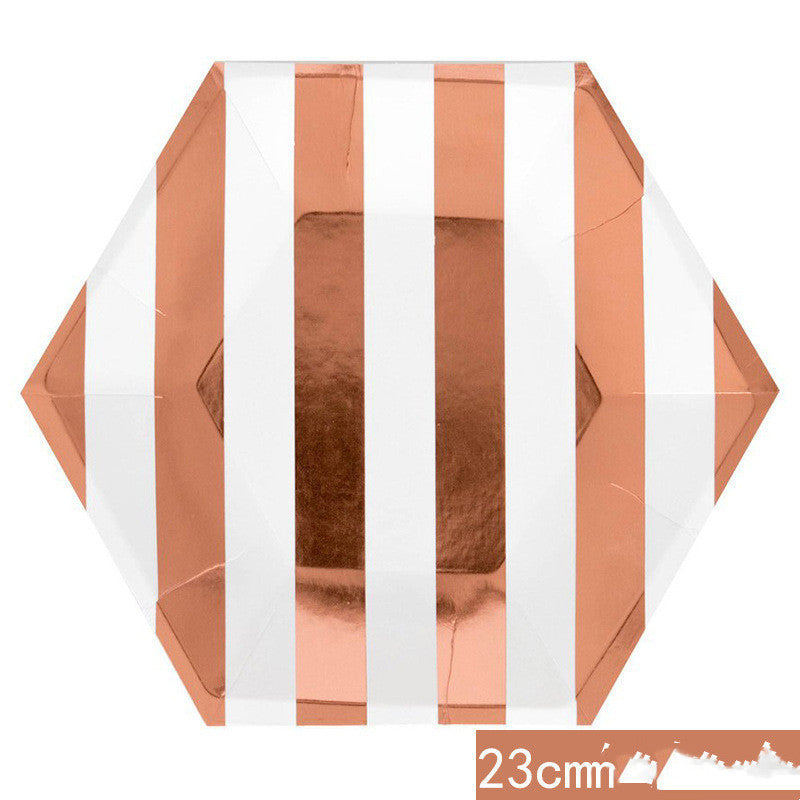 Hot Rose Gold Hexagonal Striped Paper Plate Paper Cup